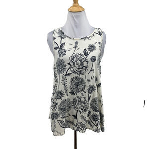 Postmark Tank Top Women L Large Ivory Navy Calix Floral Keyhole Anthropologie